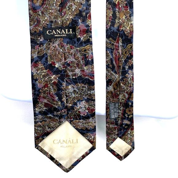 Canali Milano Paisley Tie 100% Seta Silk Made in Italy 3.5" Wide Black Gold Red - Picture 5 of 6